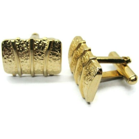 Cufflinks Gold Tone Textured Tux Shirt Dress Suit Vintage - Picture 1 of 7